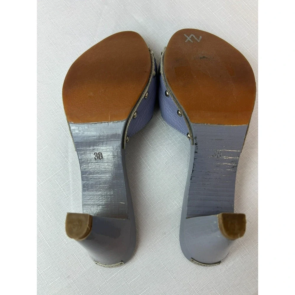 Burberry Lilac Slide Buckle Sandal Leather & Patent Covered 3 in Heel‎ SZ 38/7.5